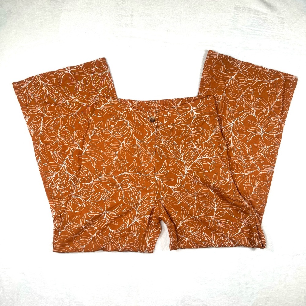 Skies Are Blue Women’s Wide Leg Pants Orange Floral Flat Front Pocket‎ Sz Small